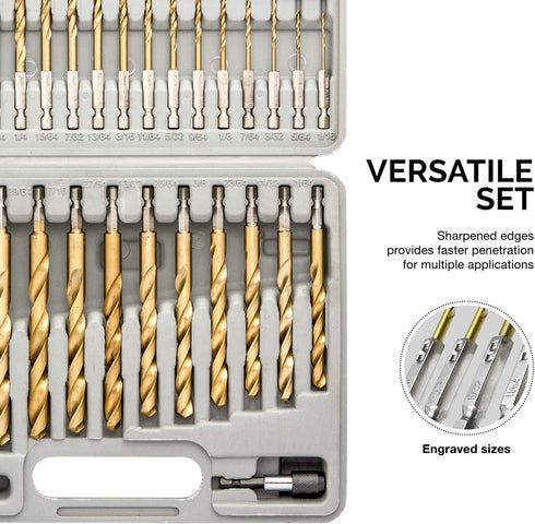 TOOLUXE 10055L Hex Shank Drill Bit Set, 30 Pc, Titanium Coated Metal Bits