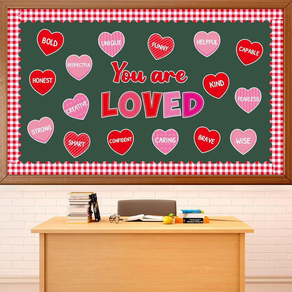 You are Loved Valentine's Day Bulletin Board Cutouts with Motivational Positive Sayings for Classroom School Nursery