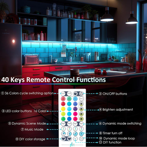 8 Counter, 13ft LAFULIT PCS RGB Under Cabinet Lights Kit, App and Remote Control Led Strip Lights, Music Sync Color