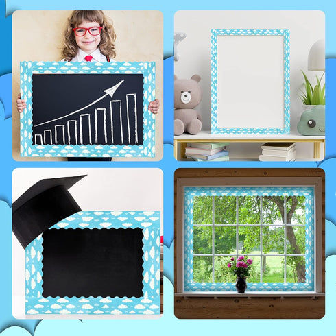 Blue Sky Clouds Bulletin Board Border Scalloped Classroom Borders for Bulletin Board Decor, Blue Board Trim (1 Pcs)