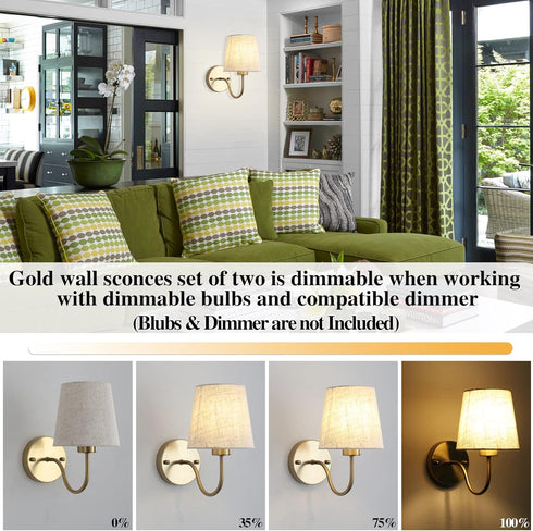 1 Pack E26 Bulb LASENCHOO Gold Wall Sconce, Modern Sconces Wall Lighting Vintage Wall Light Fixtures with Fabric