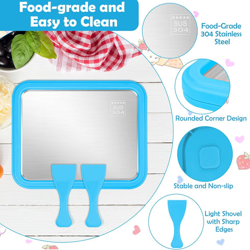 1+2PCS 2 Frozen Instant Ice Cream Maker, Food Grade Rolled Ice Cream Maker Machine with Shovel, Instant Cold Plate
