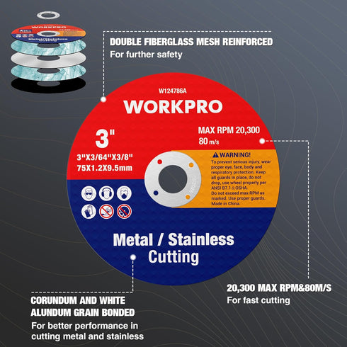 WORKPRO 20-Pack Cut-Off Wheels - 3 X 3/8-inch Metal & Stainless Steel Cutting Wheel, Thin Metal Cutting Disc for Angle