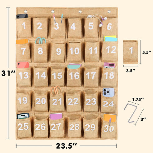 Eamay 30 Numbered Classroom Pocket Charts for Cell Phones and Calculators, Wall Door Mount Hanging Organizer (Black)