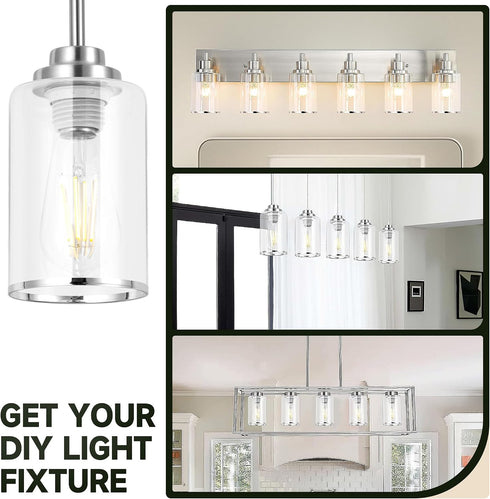 1-5/8" (4 Pack) Clear Glass Light Shade with Silver Trim - Fitter Opening - Replacement for Chandeliers, Wall Sconces