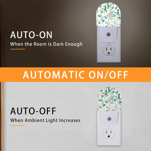 Gearsly Eucalyptus Green Night Light - LED Wall Sconce for Bedroom, Bathroom, Hallway, Plug in Decorative Lighting