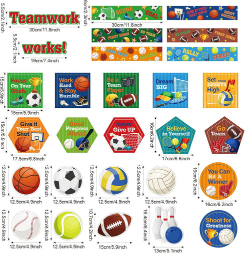 Sports Motivational Bulletin Board Set with Positive Sayings & Accents for Classroom Decor