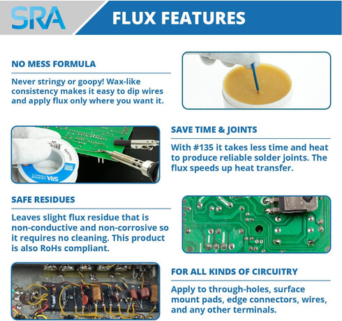 SRA Solder 135 Rosin Paste Soldering Flux For Electronics, No Clean Flux Made for Lead and Lead-Free Solder Circuit Boards and Copper Electrical Wire - Safe Residues with No Goopy Mess (2oz 2-Pack)