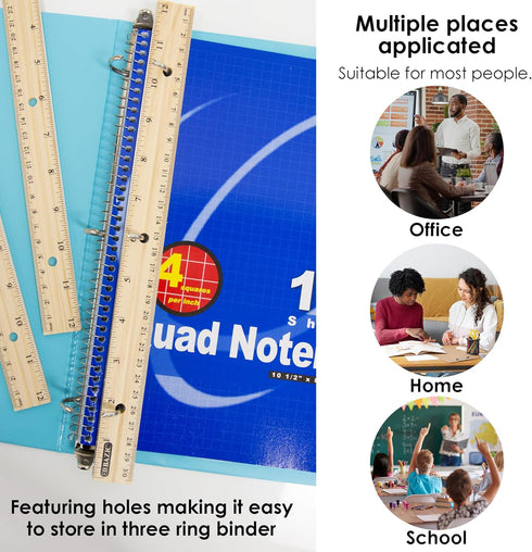 BAZIC Wooden Ruler 12" (30cm) - Single Metal Edge Measuring Drafting Rulers for Students, 2-Packs