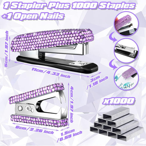Yunlly 6 Pack Bling Office Stationery Set, Desk Accessory Includes Pen, Scissor, Stapler, 1000 Pcs Staples, Tape
