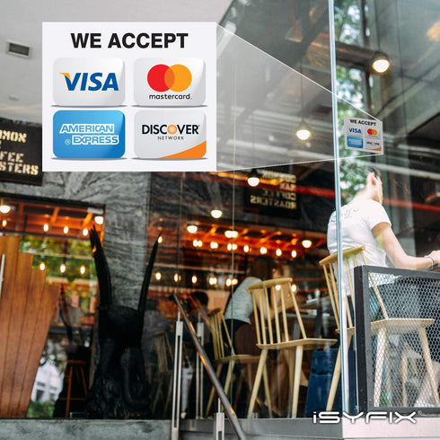 iSYFIX Credit Card Sticker Signs, 4 Pack 7-x 6-Inch, We Accept Visa, MasterCard, Amex & Discover