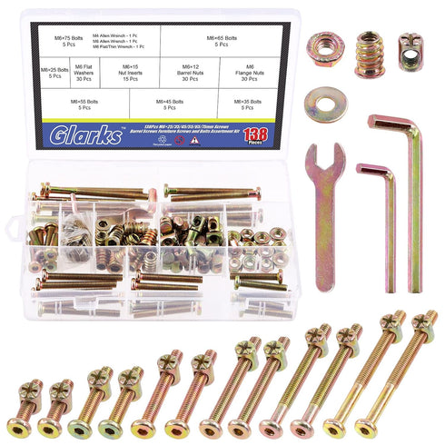 Glarks 138Pcs M6 Baby Bed Crib Screws Hardware Replacement Kit, M6x25/35/45/55/65/75/85MM Hex Socket
