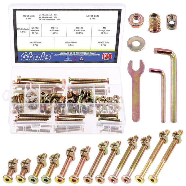Glarks 138Pcs M6 Baby Bed Crib Screws Hardware Replacement Kit, M6x25/35/45/55/65/75/85MM Hex Socket