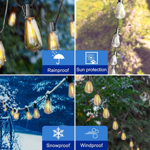 60FT Bulb 15 Stright Solar String Lights Outdoor Weatherproof with Remote, Solar Powered LED Edison Sockets Outdoor