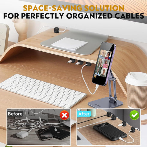 VieHome 8 Pack w/360 Magnetic Cable Management Clips - Ideal Cord Holder for Nightstand, Desk, Charger Holder - Phone