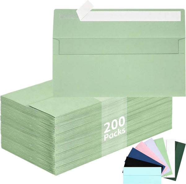 Mulbozy 200 Pcs #10 Business Envelopes, Self Seal Windowless Mailing Envelopes for Office Checks, Invoices (Sage Green)