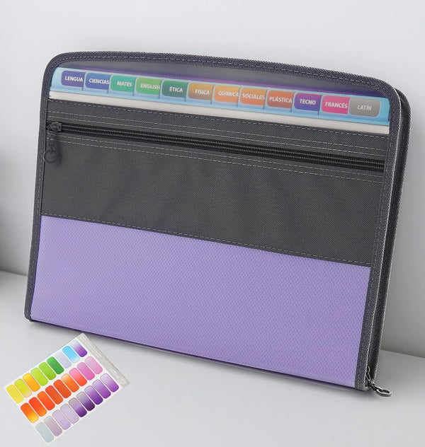 NAFY Accordion File Organizer, 13 Pockets Expanding Folder with Zipper, A4 Size, 27pcs Colour Labels