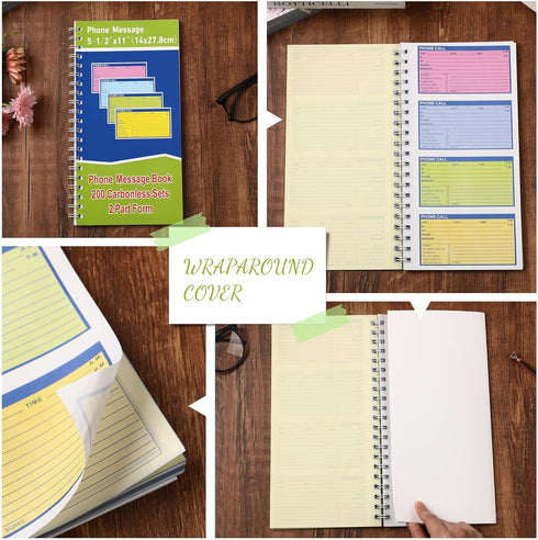Sinmoe 10 Pcs Spiral Bound Phone Message Book - 5-1/2" x 11" Colorful Carbonless Phone Message Pads for Office