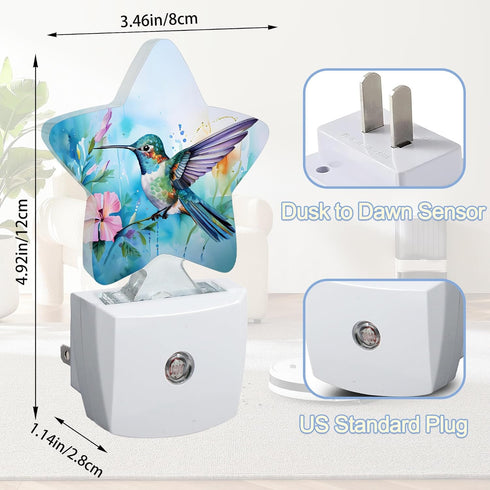 Light,Hummingbird Watercolor Bird Dusk to Dawn Star Night Flower Smart Sensor Nightlight for Bedroom Kitchen Hallway