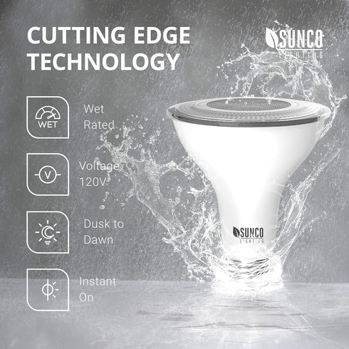 Sunco Lighting, 2 Pack Dusk to Dawn Light Bulbs, Flood Light Outdoor PAR30 LED, Photocell Sensor, 11W=75W, 5000K