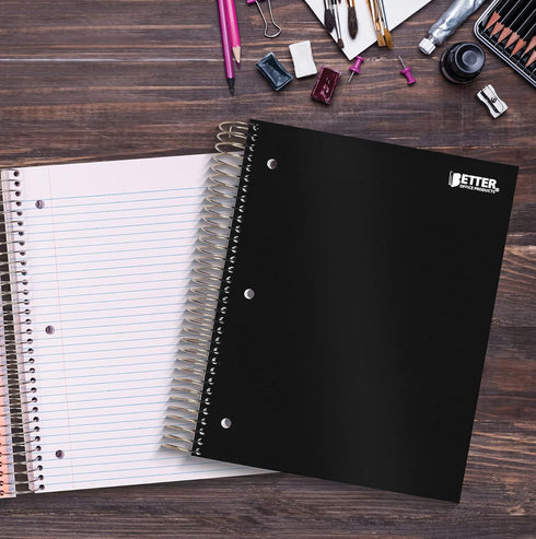 Better Office Products 5 Subject Spiral Notebook, Black Poly Cover, College Rule, 200 Sheet Notebook with 4 Double-Sided Pocket Dividers, 11 x 8.5 inches by Better Office Products