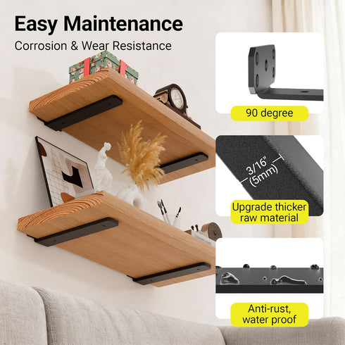 4 Pack 6" 4/6/8/10/12 inch Designtzj6-4 SKYSEN Floating Shelf Bracket, Shelves Brackets, Wood Shelving Brackets