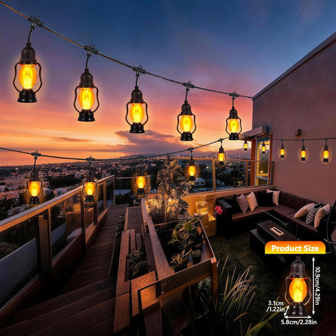 21FT 10 Bulb, Zeiliuled Flame Outdoor String Lights, Patio Lights with Flickering Flame Timer, Waterproof LED Outdoor