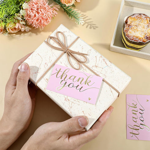 LXUEJIE 100 3.5 2 inch Pcs Thank You Cards, Pink Thank You Cards x Thanks Card with Free Write Pink Thanks Card