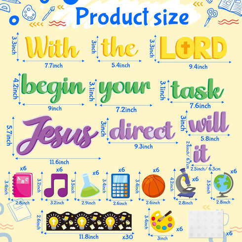 BeYumi Christian Bulletin Board - 88Pcs Back to School Decor with Jesus Cross Cutouts, Faith Border Trim