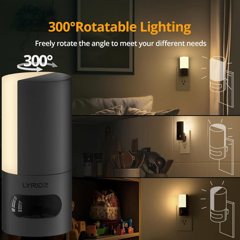 Dimmable 1-150lm 2 Pack Lyridz Plug-in LED Rotatable Night Light with Motion Sensor, Backlit Nightlight with Adjustable
