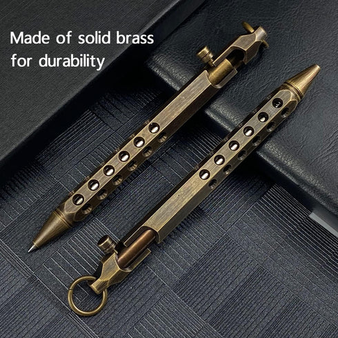 Bolt Action Pen, Solid Brass edc Pen Six-edge Pocket Metal Tactical Pen with Refills and Clip Signature Pen for Business, Christmas, Birthday (Black) by YUEZUDPO