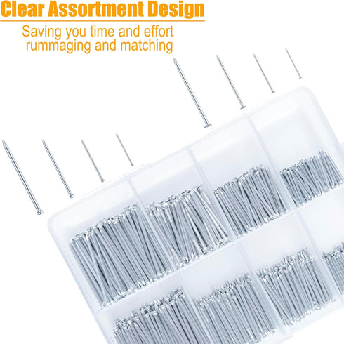 KURUI 700PCs Small Nails for Hanging Pictures Assortment Kit & 8oz Small Hammer, Mini Hammer with Hardware Roofing Nails Assorted Set, 280 Wall Nails & 280 Finishing Nails