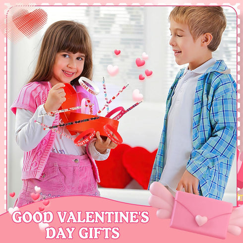 JUNEBRUSHS 72Pcs Valentine's Day Party Favors Set, 36Pcs Valentines Day Pencils with 36Pcs Silicone Bracelets