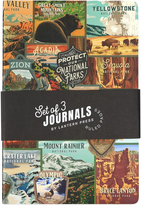 Lantern Press Protect Our National Parks, 3-Pack Notebook Journal Set with Unique Artwork on Each Cover