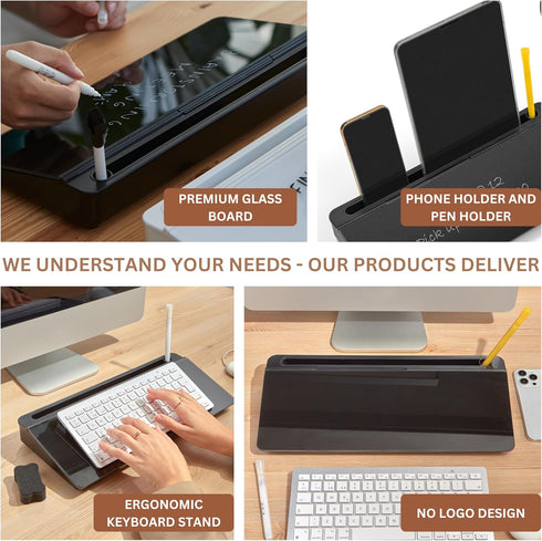 Garood Desktop Dry Erase Board with Storage, Black Keyboard Whiteboard, Desk Organizer, Phone Tablet Holder, 15.8 x 7 x