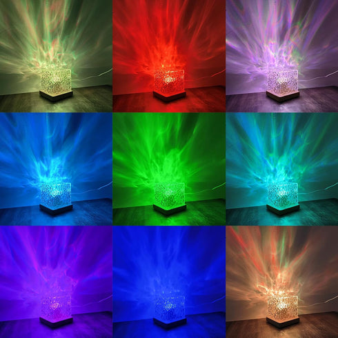 Masshomi 16 4 Dimming LED Ocean Wave Projector Light Color Change Mode Touch Remote USB Portable Desk Lamp Cube Shape