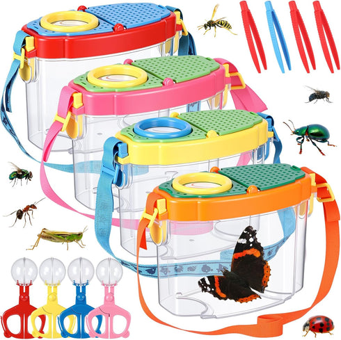 4 Set Halloscume Bug Catcher for Kids Bug Viewer and Insects Tweezer for Students, Critter Catching Kit Magnifying