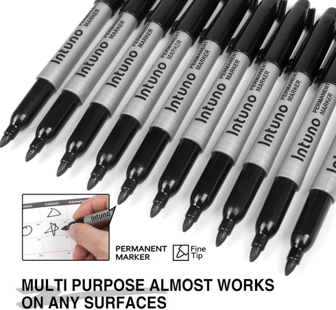 INTUNO 120 Count Permanent Markers, Black, Fine tip, Oil-Based Permanent Markers, Waterproof and Fade-Resistant