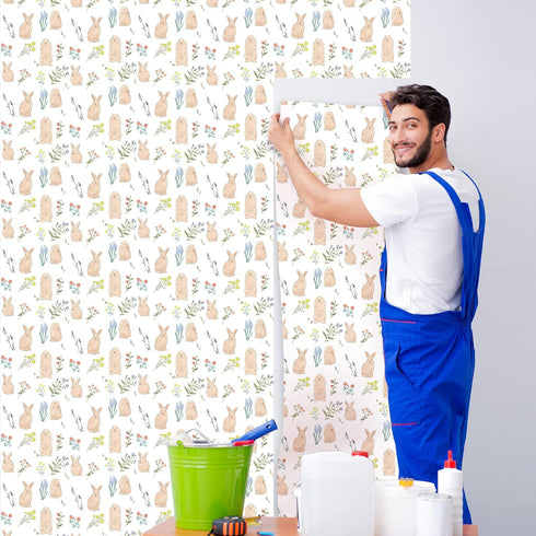 LiveGallery Cartoon Rabbit Wallpaper Lavender Wallpapers Flower Plants Wall Paper Peel and Stick Contact Paper