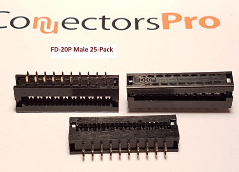 25-Pack IDC 2X10 20 Pins 2.54mm 0.1" Pitch Male Dual Row Plugs for 1.27mm Flat Ribbon Cable FD 20P