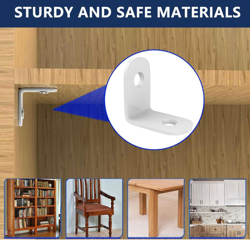 RiseDirectly 30 90 (1 1 Inch) Pcs L Brackets for Shelves, Heavy Duty White Corner Brace for Wood, Stainless Steel
