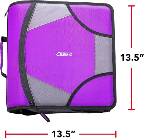 Case it King Size Mighty Zip Tab Binder, 3 Rings, 4" Capacity, 11 X 8.5, Purple