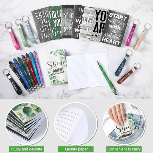 PerKoop 48 Pcs Inspirational Gifts Set, Bulk Motivational Notepads, Ballpoint Pens, Keychains for Teachers and Parties