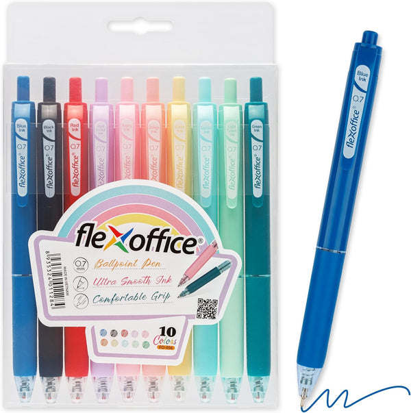 Pastel Ballpoint Pens, Colored Ink, Retractable, Medium Point 0.7mm, Quick Drying, Smearing and Smudging Proof