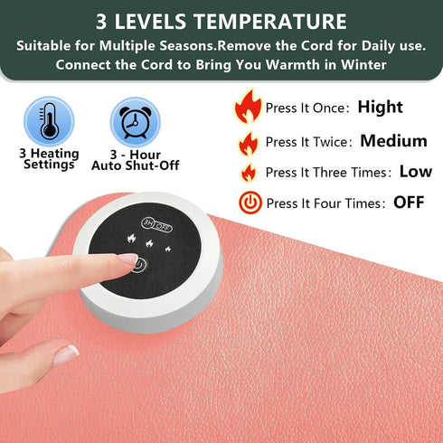 CHSIN 3 Heated Desk Pad PU Leather Mouse Pads with Levels Heating and Auto Shut Down Ideal Hand and Foot Warmer Mat