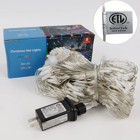 12FT 5FT 360 8 WATERGLIDE Outdoor Christmas Net Lights, x LED Mesh String Light with Lighting Modes, Connectable Light
