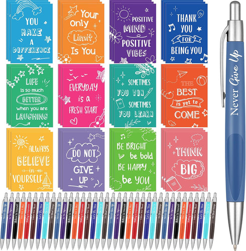 Yeaqee 72 Pcs Motivational Pens Notepads Gifts Set Inspirational Quote Ballpoint Pen