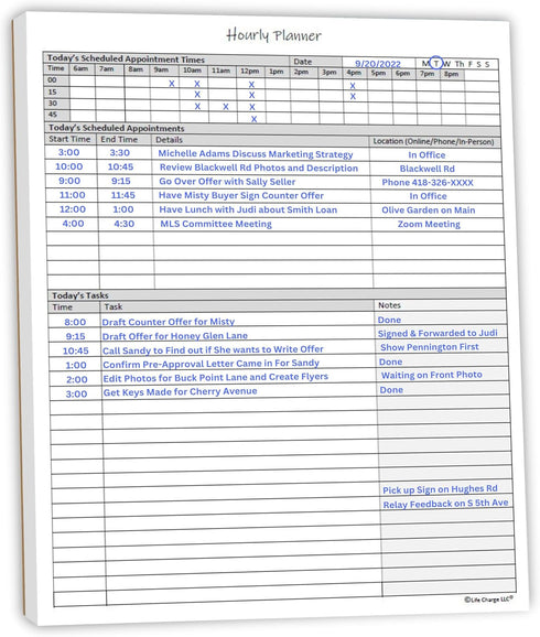 Hourly Planner Notepad, 50 Page Planning Pad w/Appointment Time Block, 8.5 X 11, A4 Sheets for Office Work Schedule