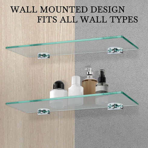 15 4.75 Inches, 2 Pack Bathroom Shelves, Glass Floating Shelves for Bathroom, Kitchen, Living Room, Bedroom,Tempered