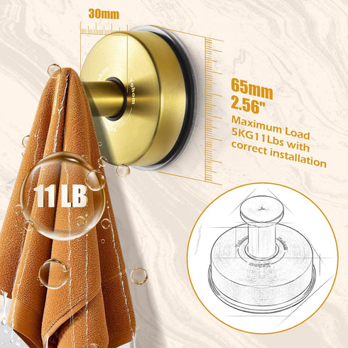 YOHOM Suction Cup Hooks for Shower Bathroom, 2 Golden Hooks for Inside Vacuum Windows